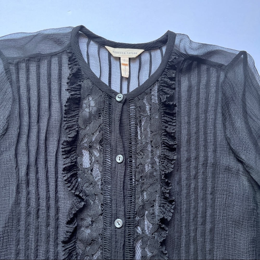 Rebecca Taylor Long Sleeve Silk and Lace Top Long Sleeve Sheer Victorian Sz 0 - Picture 10 of 16